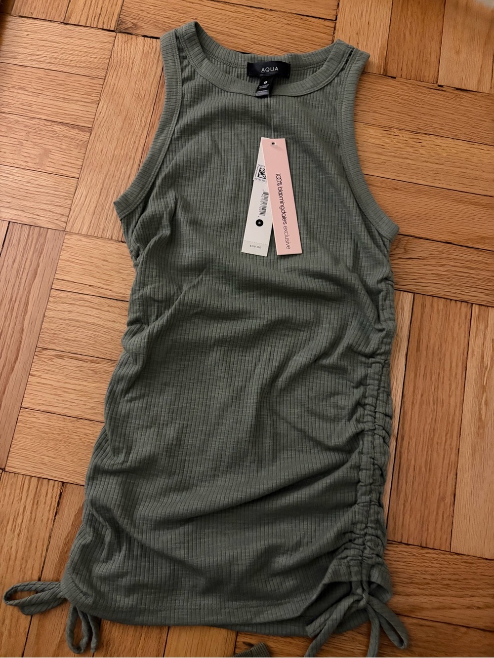 Aqua Olive Green Ribbed Side-Tie Tank